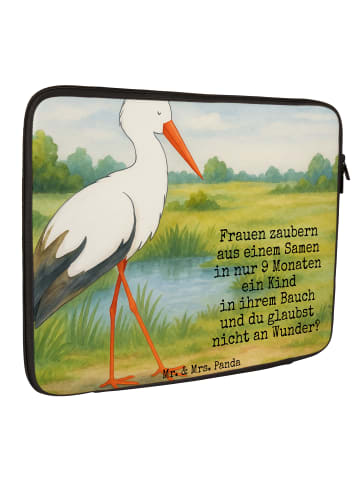 Mr. & Mrs. Panda Laptop Tasche Storch Design mit Spruch in Weiß