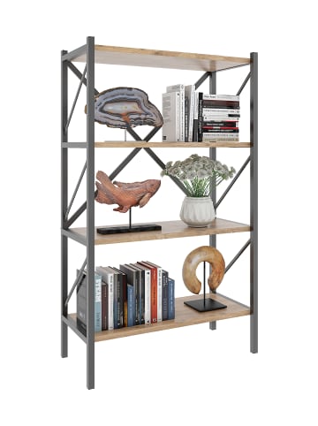 VCM  Holz Metall Stand Regal Büro Bücher Insasi 4fach in Honig-Eiche