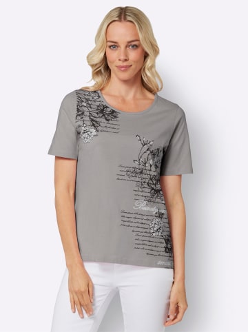 Sieh an! Kurzarmshirt in steingrau-bedruckt
