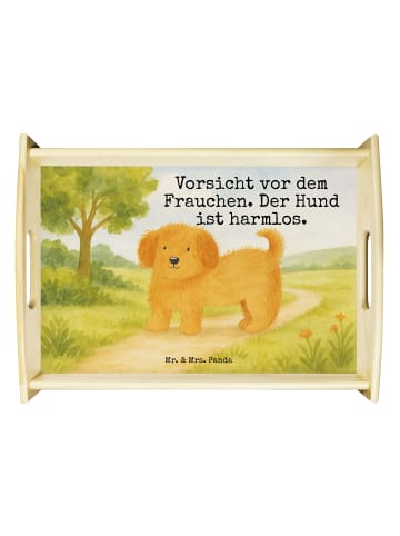 Mr. & Mrs. Panda Tablett Holz Hund Flauschig Design mit Spruch in Weiß