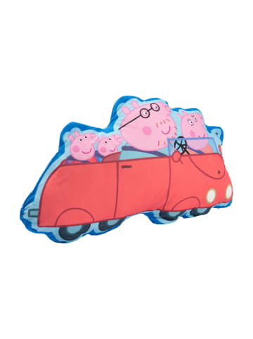 United Labels Peppa Wutz Dekokissen - Familie im Auto  48 x 28 cm in blau/rot