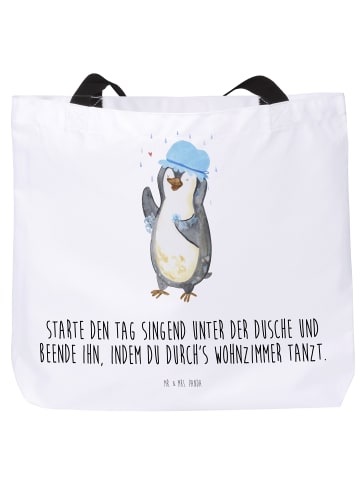 Mr. & Mrs. Panda Tasche Pinguin Duschen mit Spruch in Weiß