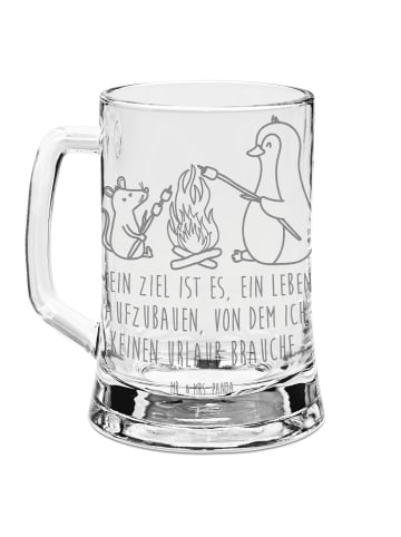 Mr. & Mrs. Panda Gravur Bierkrug Pinguin Lagerfeuer mit Spruch in Transparent