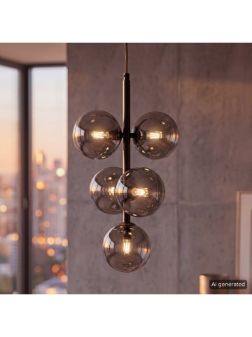 home24 home24 Pendelleuchte 5-flammig (1er Set) - Metall Grau glänzend / Rauchglas - Glas & Metall - 28.0 x 167.0 x 28.0 cm in Metall Grau glänzend / Rauchglas
