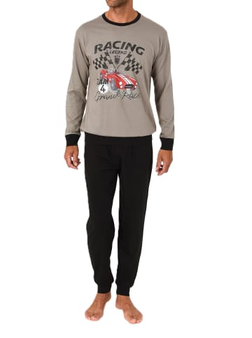 NORMANN Schlafanzug langarm Frontprint in grau