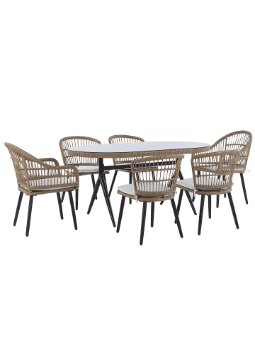 Beliani 13-tlg Gartentisch Set ALIANO II in Naturfarben/Beige/Schwarz