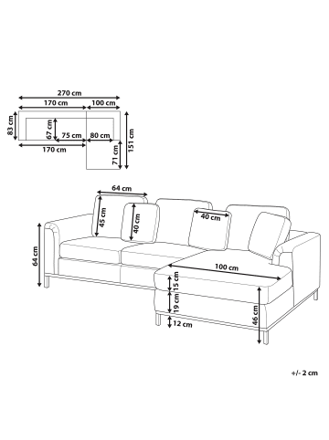 Beliani Ecksofa OSLO in Grün - (W) 270 x (H) 64 x (L) 151 cm linksseitig
