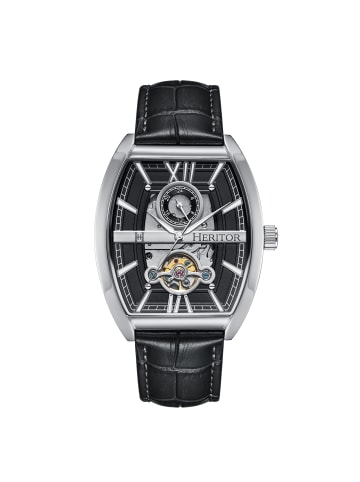 Heritor Masterson Halbskelett-Uhr mit Lederarmband in Silver/Black