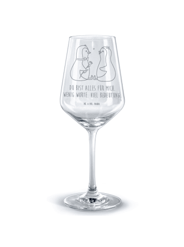 Mr. & Mrs. Panda Rotwein Glas Pinguin Pärchen mit Spruch in Transparent