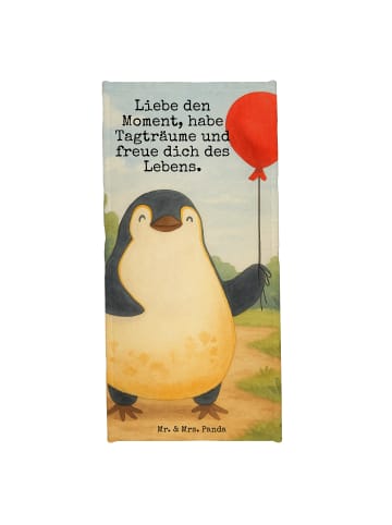 Mr. & Mrs. Panda Strandtuch Pinguin Luftballon Design mit Spruch in Eisblau