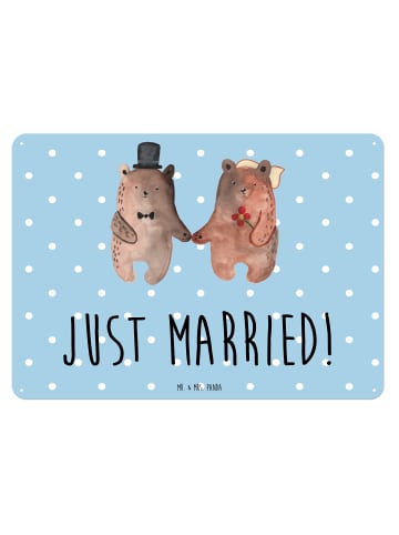 Mr. & Mrs. Panda Blechschild Bär Heirat mit Spruch in Blau Pastell