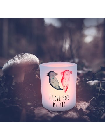 Mr. & Mrs. Panda Windlicht Glas Axolotl Liebe mit Spruch in Transparent