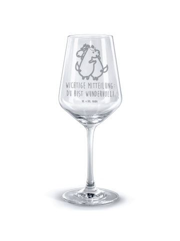 Mr. & Mrs. Panda Rotwein Glas Einhorn Mitteilung mit Spruch in Transparent