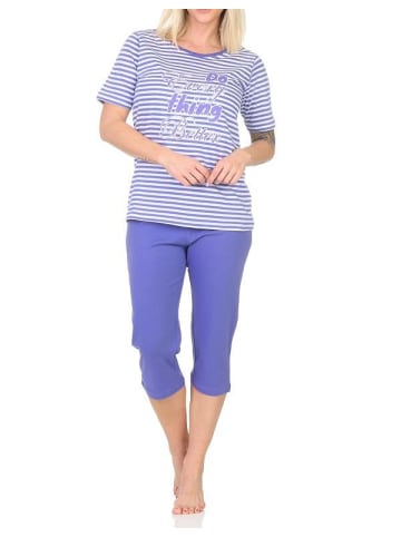 NORMANN Kurzarm Schlafanzug Pyjama Bündchen Streifen - 85054 in lila