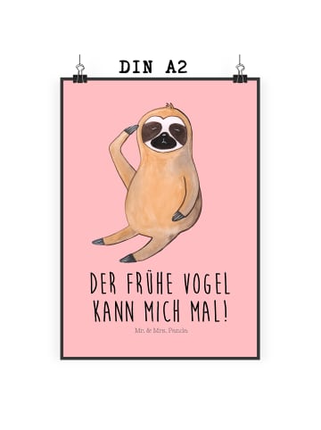 Mr. & Mrs. Panda Poster Faultier Vogel mit Spruch in Rot Pastell