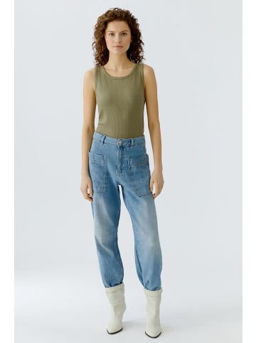 Oui FILIZ Top aus Viskose-Rippe in Green Garden