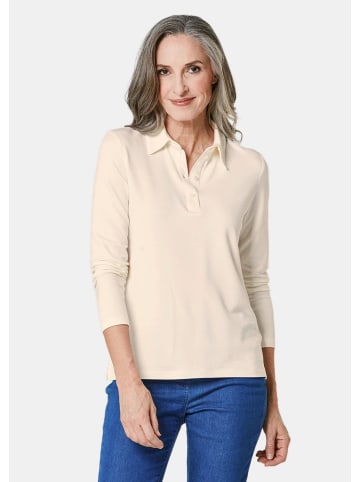 GOLDNER Langarm Poloshirt mit Schmuckband an Knopfleiste in cremeweiß