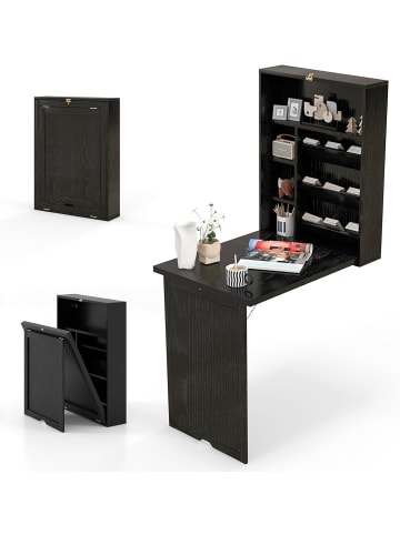 COSTWAY Wandklapptisch mit Stauraum in Schwarz