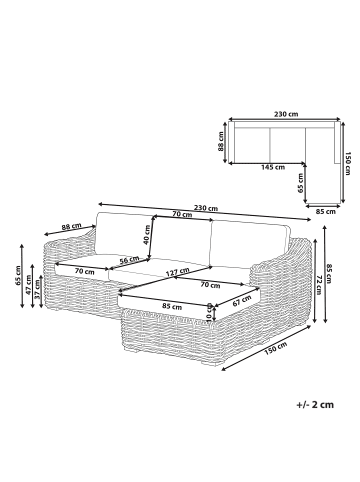 Beliani 7-tlg Gartensofa BRIATICO in Beige/Weiß linksseitig