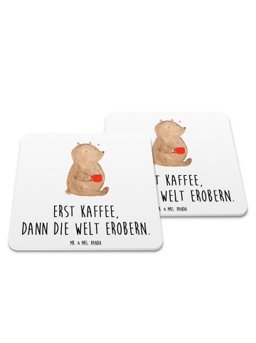 Mr. & Mrs. Panda Tischuntersetzer Bär Kaffee mit Spruch in Weiß