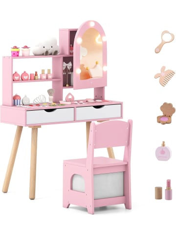 COSTWAY Kinder Schminktisch Set mit LED ab 3 Jahren in Rosa
