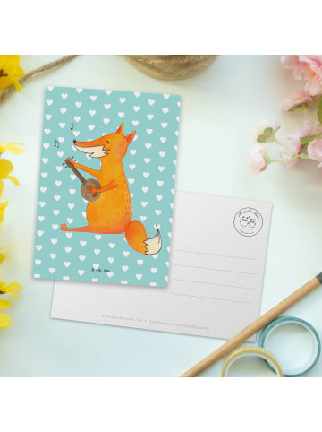 Mr. & Mrs. Panda Postkarte Fuchs Gitarre ohne Spruch in Türkis Pastell