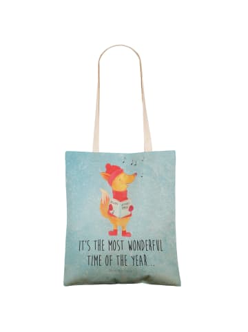 Mr. & Mrs. Panda Shopping Bag Fuchs Sänger mit Spruch in Eisblau