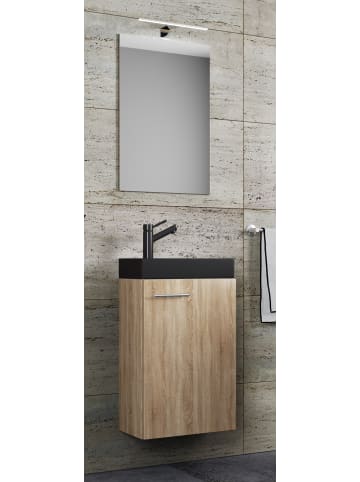 VCM  3tlg Waschtisch Slito SP Toilette schmal Schwarz in Sonoma-Eiche