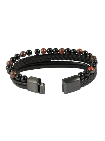 Adeliás Herren Armband – Lederarmband aus Leder mit Tigerauge 17 cm in schwarz