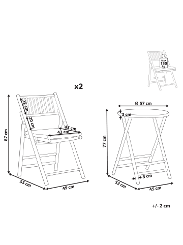 Beliani Bistro Set SAVELLETRI in Braun/Weiß - (W) 49 x (H) 87 x (L) 55 cm