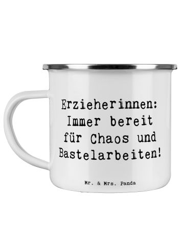Mr. & Mrs. Panda Camping Emaille Tasse Spruch Erzieherin Chaos m... in Weiß