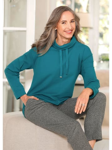 GOLDNER Sweatshirt Sweatshirt mit halsfernen Kragen und Tunnelzug in petrol
