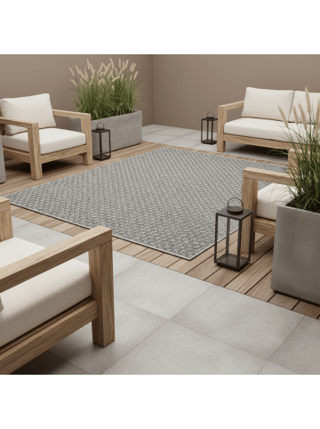 KADIMA DESIGN Teppich Outdoor Waschbar Kariert LERMOOS Strapazierfähig OEKO-TEX in Grau