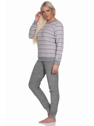 NORMANN Frottee Schlafanzug langarm Pyjama Bündchen - 77692 in grau