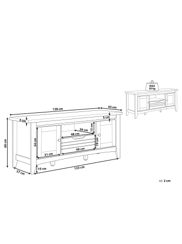 Beliani TV-Möbel AGORA in Braun - (W) 138 x (H) 60 x (L) 43 cm