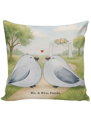 Mr. & Mrs. Panda Kissen 40x40 Tauben Liebe Design ohne Spruch in Weiß