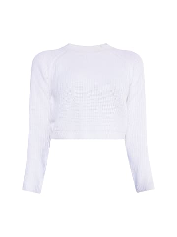 myMo Damen Strick Cropped Pullover in Weiss