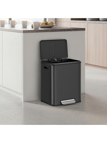 SONGMICS Mülleimer Powe in Schwarz - (B)33.2 x (H)49.4 x (T)41.7 cm - 2 x 15 L