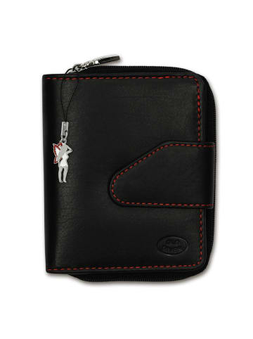 Old River Portemonnaie Leder Damen, Jugend Geldbörse rote Kontrastnähte