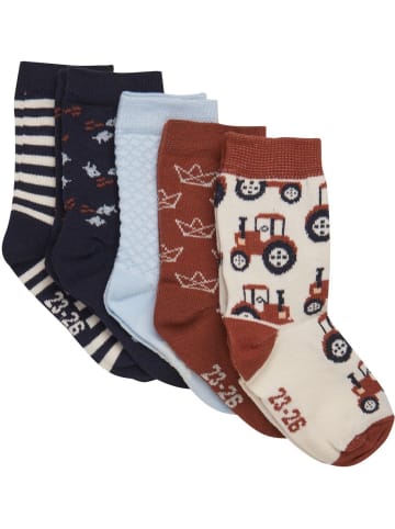 Minymo Kinder Socken "Socks with Pattern (5-Pack)" in Braun