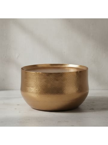 KADIMA DESIGN Couchtisch Orientalisch | Aluminium Gold, 60x60x35cm, Hammerschlag Rund in Gold