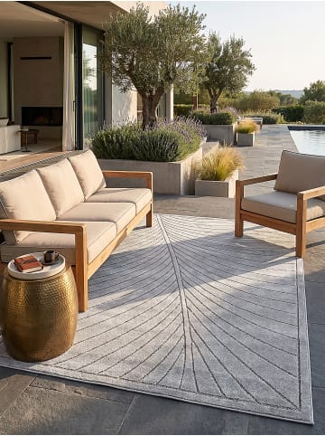 Outdoor-Teppich ENGADIN Blattmuster Kurzflor Wohnzimmer Veranda in Silbergrau