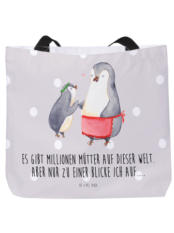 Mr. & Mrs. Panda Shopper Pinguin mit Kind mit Spruch in Grau Pastell