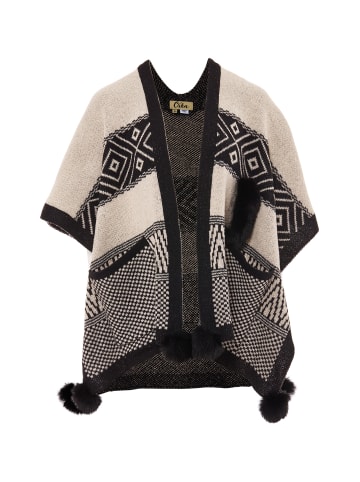 osha Damen Poncho in Wollweiss Schwarz