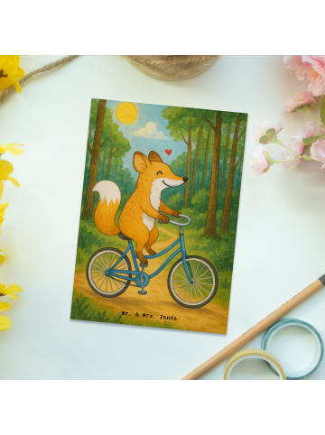 Mr. & Mrs. Panda Postkarte Fuchs Fahrrad fahren Design ohne Spruch in Weiß