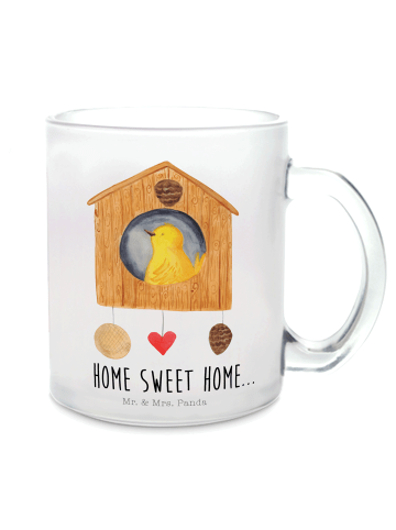 Mr. & Mrs. Panda Teeglas Vogelhaus Home mit Spruch in Transparent
