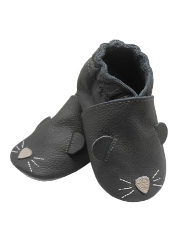 Bemesu Graue Baby-Leder-Laufschuhe, komfortabel mit rutschfester Sohle - Mäusemuster