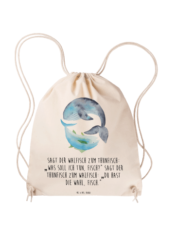 Mr. & Mrs. Panda Stoffbeutel Walfisch Thunfisch mit Spruch in Creme