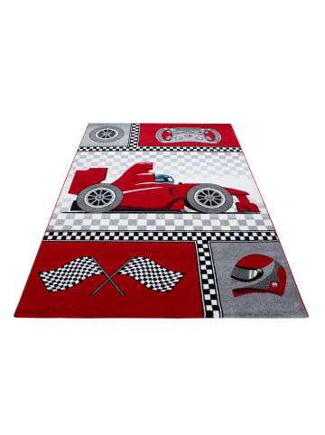 KADIMA DESIGN Kinderteppich Waschbar Autos LAGO Strapazierfähig OEKO-TEX Kinderzimmer in Rot