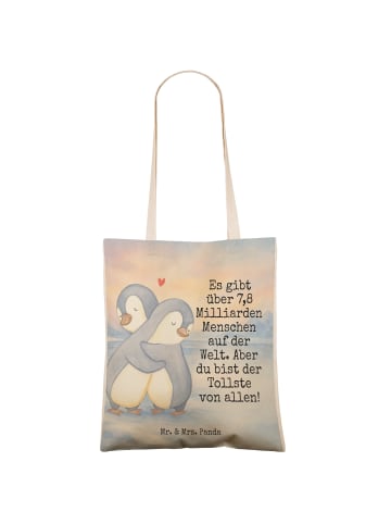 Mr. & Mrs. Panda Einkaufstasche Pinguine Kuscheln Design mit Spruch in Weiß